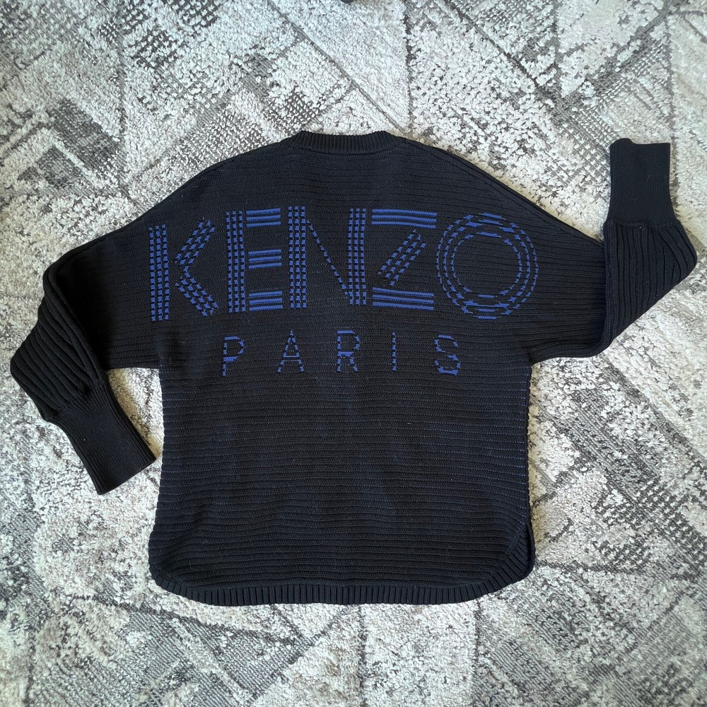 Kenzo Black and Blue Jacquard Sport Zip-Up Sweater Size L large
